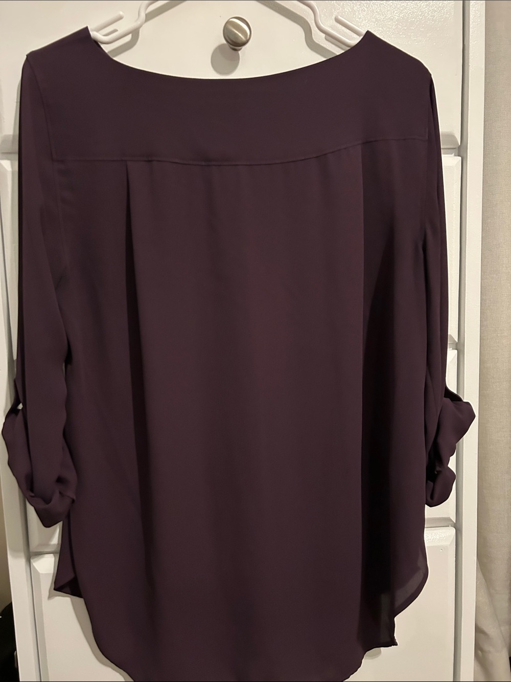 LOFT Deep Plum Long (Roll) Sleeve Boat Neck Tunic Blouse - Picture 4 of 5